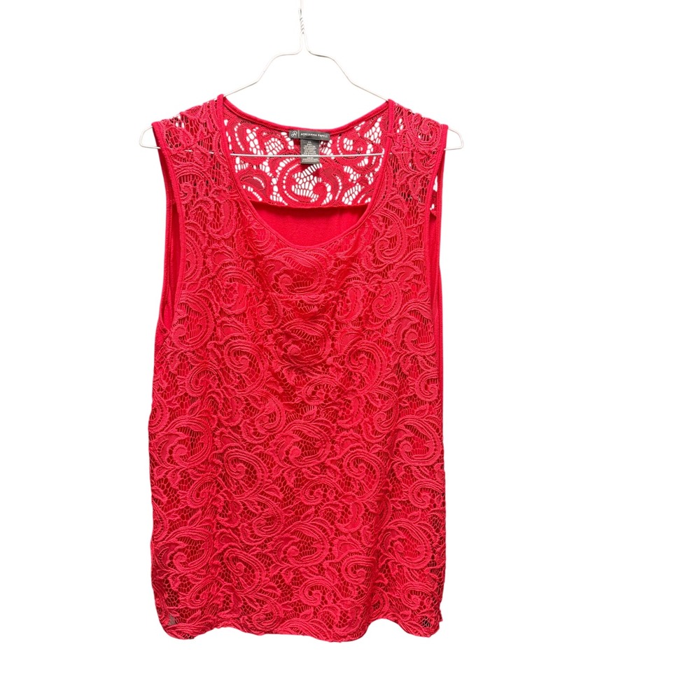Adrianna Papell Women Moroccan Ruby XL Lace Overlay Chic Elegant Tank Top